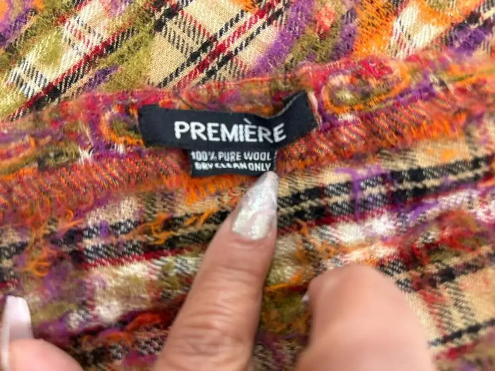 Premiere Pashmina 100 % Wool Plaid Scarf  Multicolor 27”W X 73”L